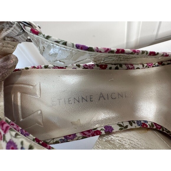 Etienne Aigner Heels Women's Pink Floral Size 7.5 US Peep Toe Sling Back - Picture 5 of 8